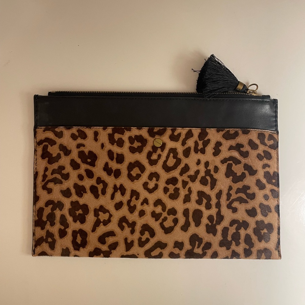 J.Crew leopard calf hair leather clutch